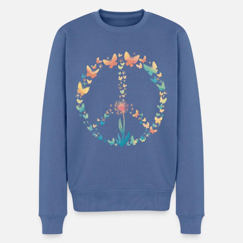 Peace Love Schmetterling Pusteblume 70er retro - Männer Premium Bio Pullover - Taubenblau