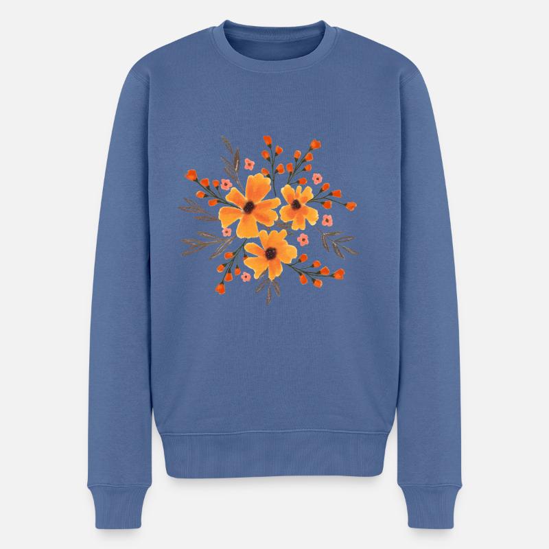 Herbstblumen, Aquarellblumen in Herbstfarben - Männer Premium Bio Pullover - Taubenblau