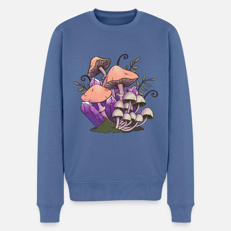 Pilze und Kristalle - Männer Premium Bio Pullover - Taubenblau