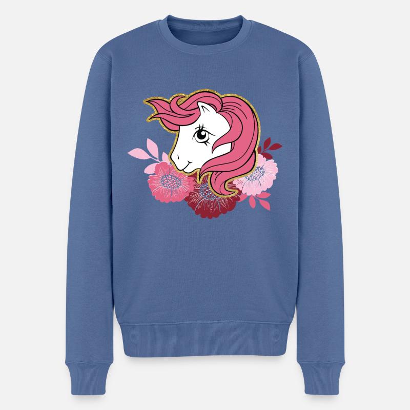 My Little Pony Retro Rosa Pony Mit Blumen - Männer Premium Bio Pullover - Taubenblau