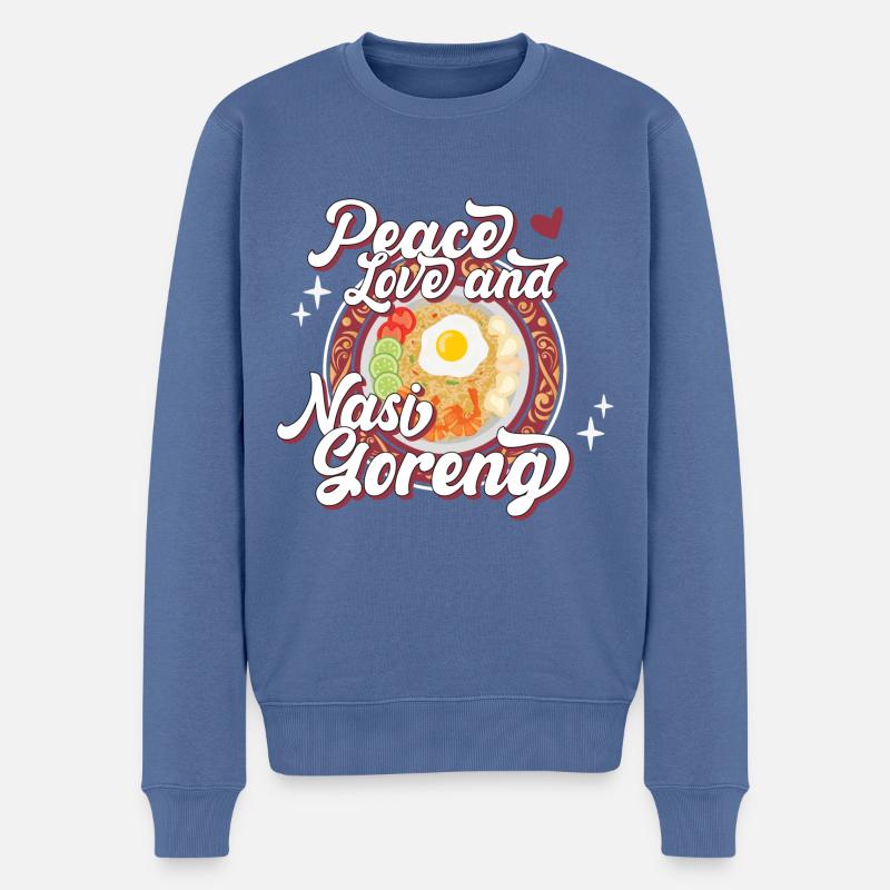 Frieden, Liebe und Nasi Goreng - Männer Premium Bio Pullover - Taubenblau
