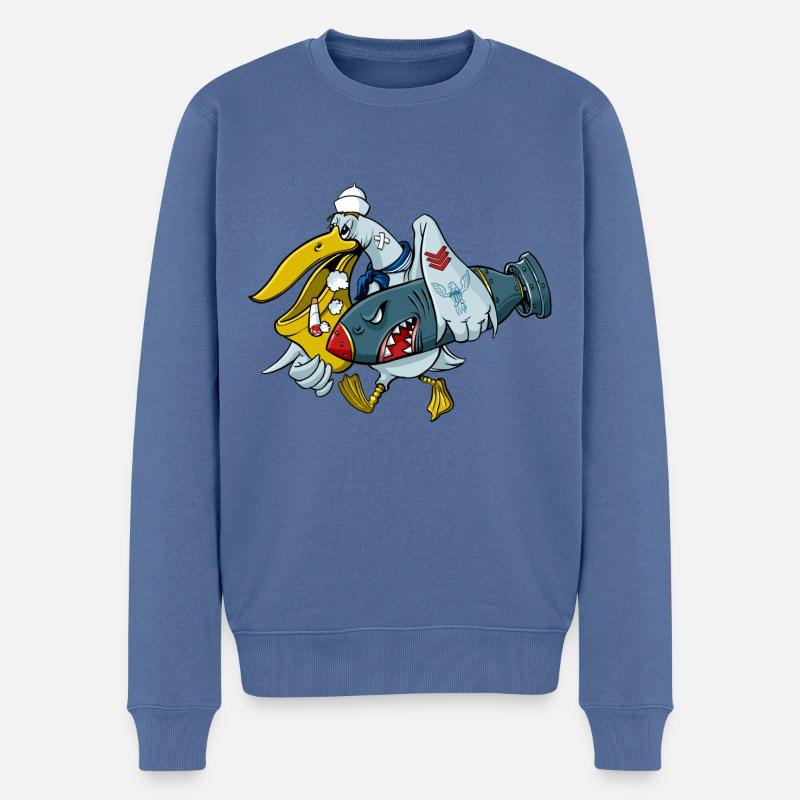 Navy Matrosen Pelikan - Männer Premium Bio Pullover - Taubenblau