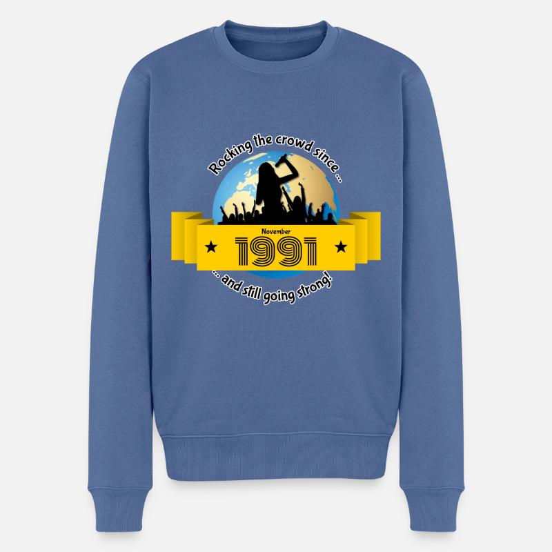 33. Geburtstag Rocking the crowd since 11/1991 - Männer Premium Bio Pullover - Taubenblau