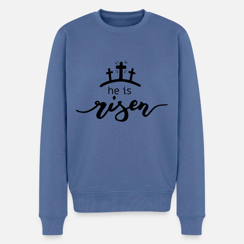 he is risen - Männer Premium Bio Pullover - Taubenblau
