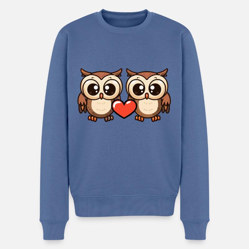 Eule Paar Herz - Männer Premium Bio Pullover - Taubenblau