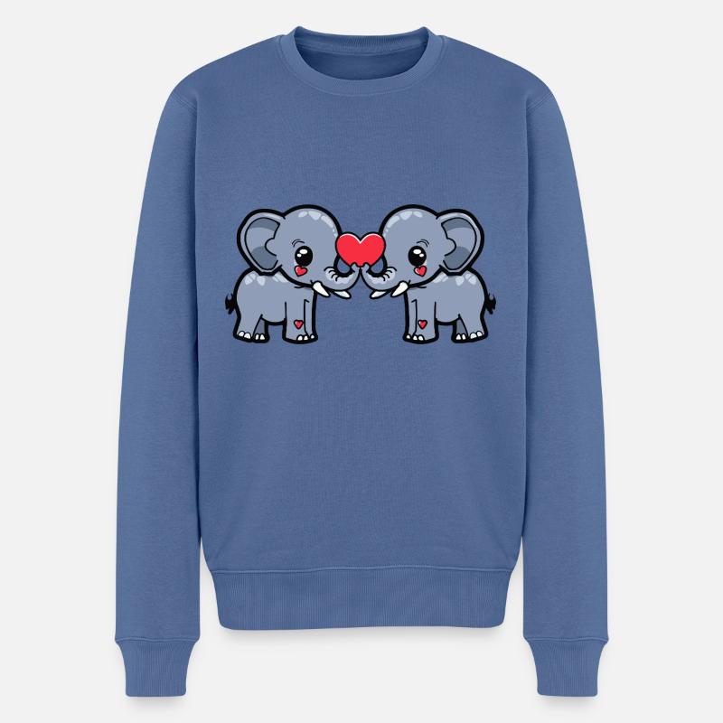 Elefant Paar Herz - Männer Premium Bio Pullover - Taubenblau