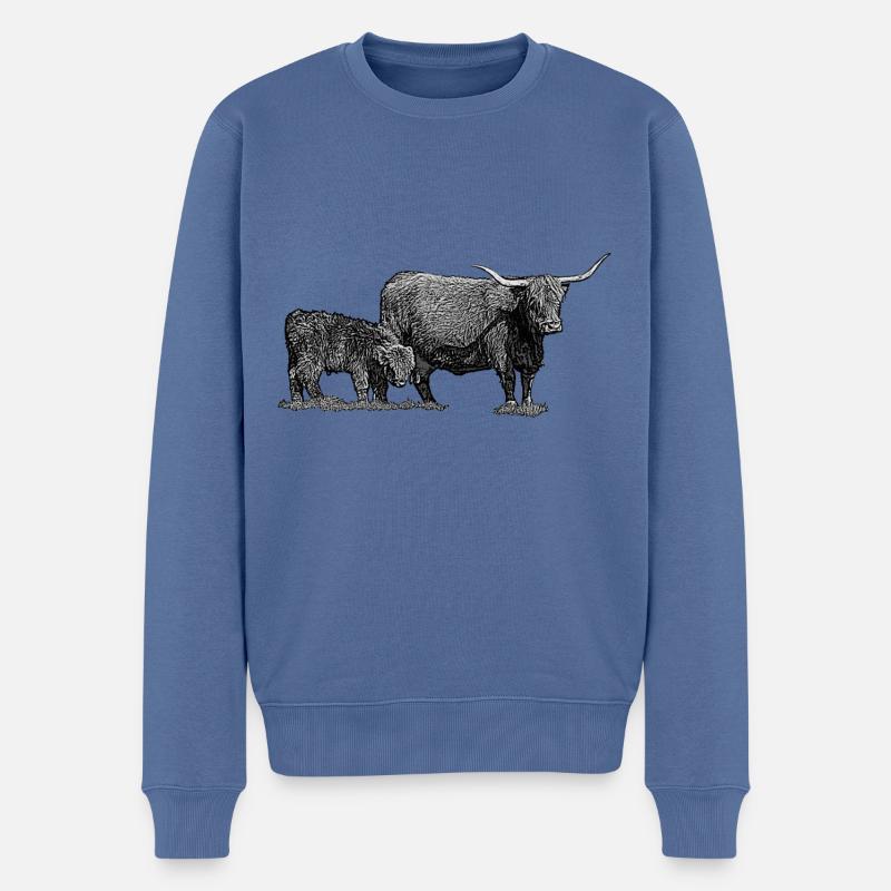 Kuh mit Kalb - Männer Premium Bio Pullover - Taubenblau