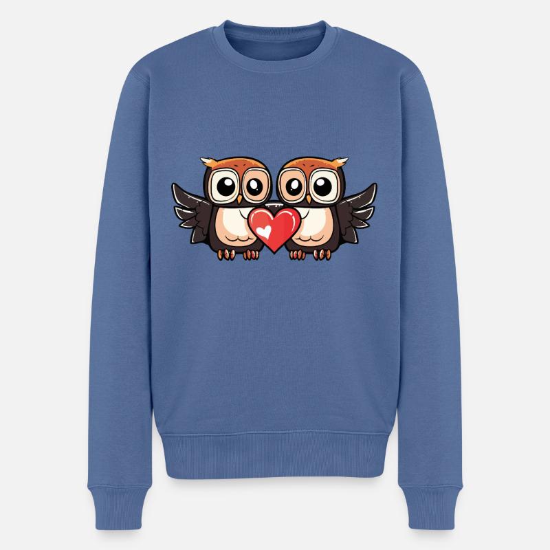 Eule Paar Herz - Männer Premium Bio Pullover - Taubenblau