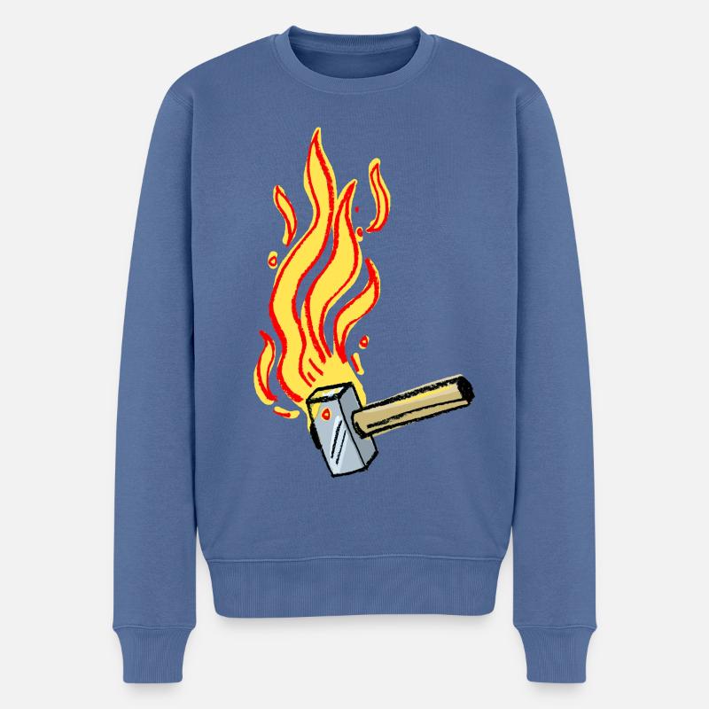 Flammenhammer Kraft - Männer Premium Bio Pullover - Taubenblau