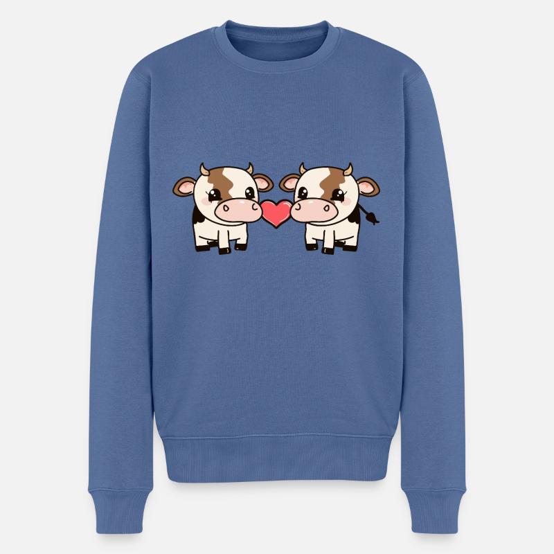 Kuh Paar Herz - Männer Premium Bio Pullover - Taubenblau