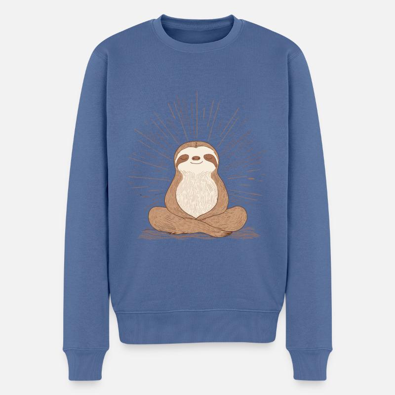 Entspanntes Faultier Meditations-Design - Männer Premium Bio Pullover - Taubenblau