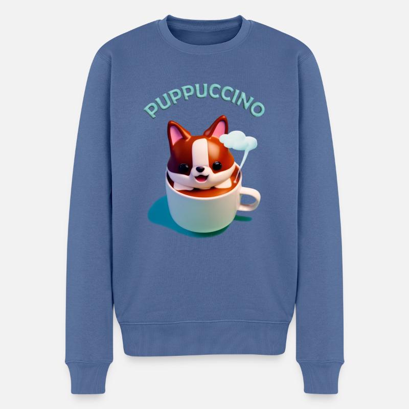 Puppuccino T-Shirt Hund süßer Kaffee - Männer Premium Bio Pullover - Taubenblau