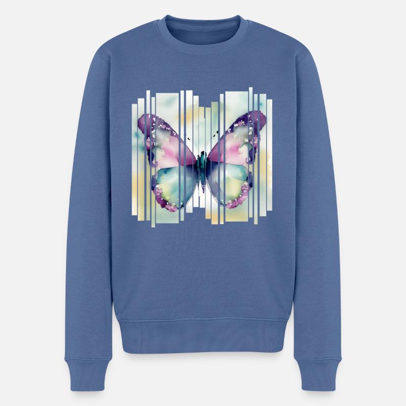 Butterflies pattern - Pull Premium bio Homme - bleu pigeon