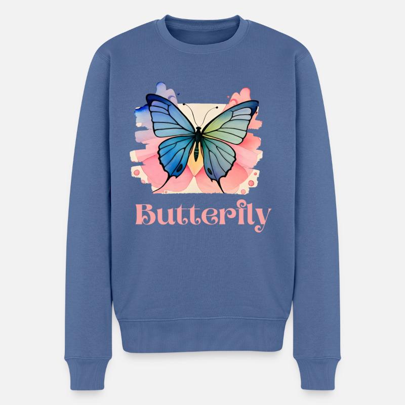 Schmetterlinge Muster - Männer Premium Bio Pullover - Taubenblau