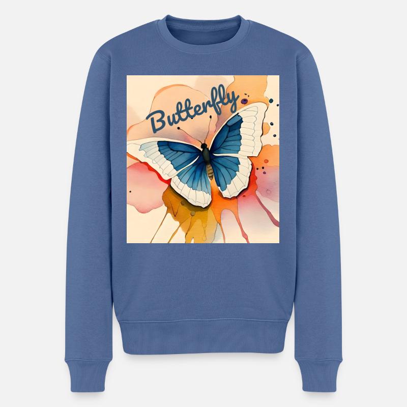 Butterflies pattern - Pull Premium bio Homme - bleu pigeon