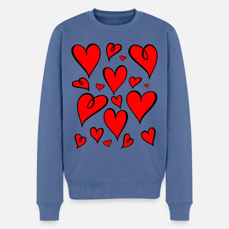 Rote Herzen - Männer Premium Bio Pullover - Taubenblau