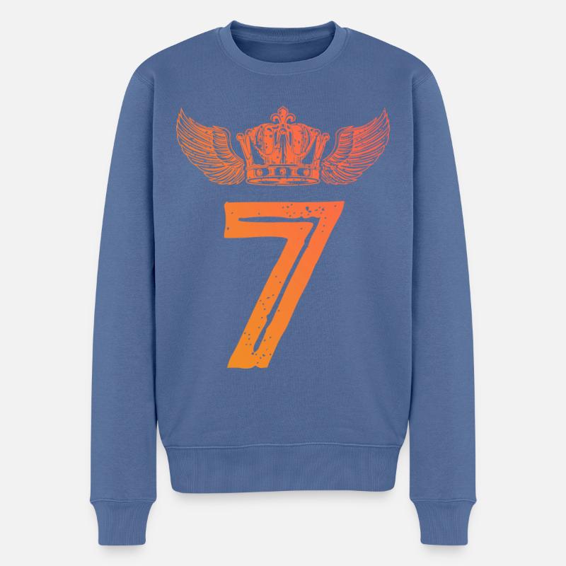 7 Zahl Krone - Männer Premium Bio Pullover - Taubenblau