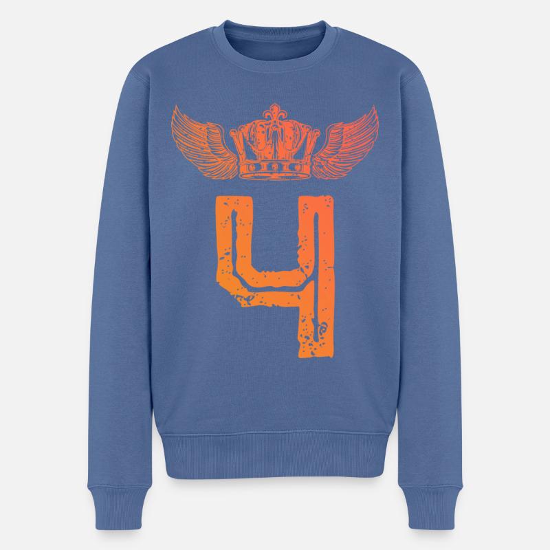 4 Zahl Krone - Männer Premium Bio Pullover - Taubenblau