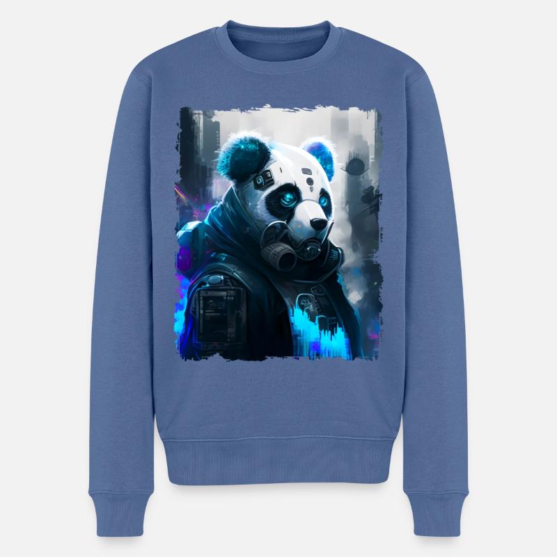 Panda Cyber Future - Männer Premium Bio Pullover - Taubenblau