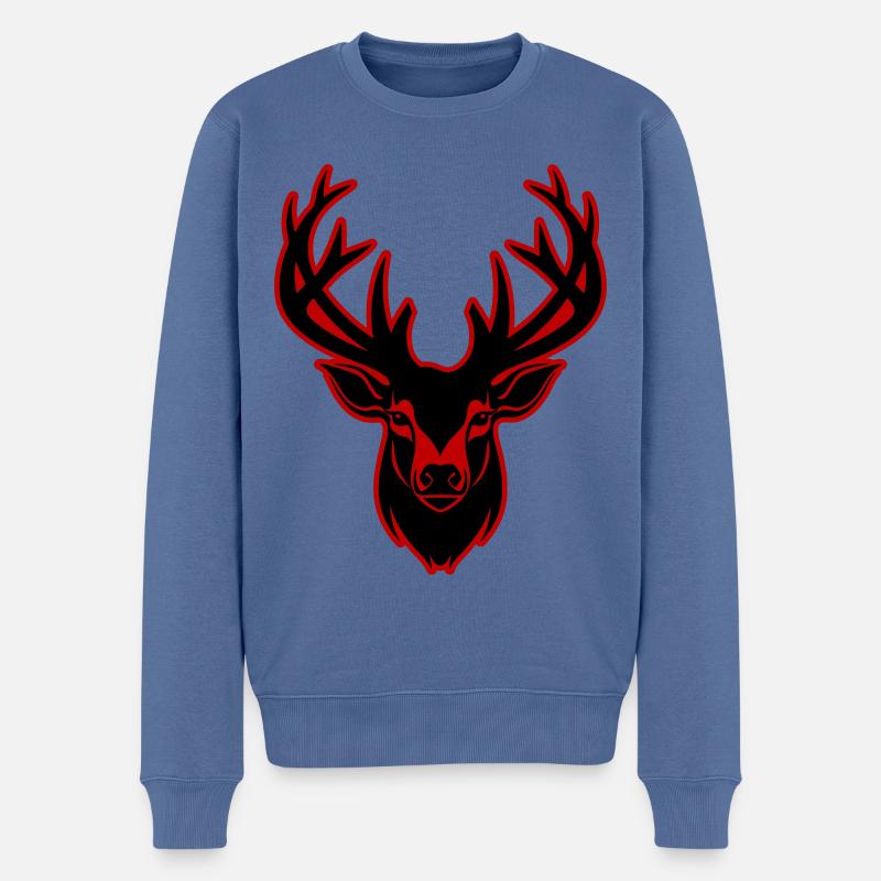 Hirsch Silhouette Kopf - Männer Premium Bio Pullover - Taubenblau
