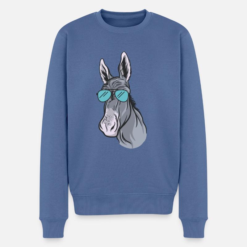 Âne drôle avec des lunettes de soleil cool Muli - Pull Premium bio Homme - bleu pigeon