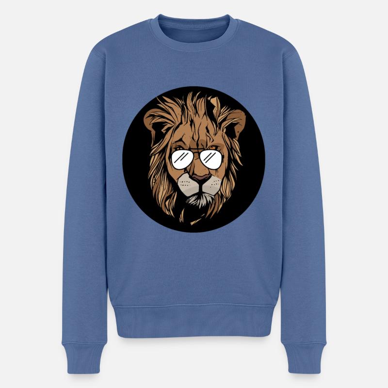Lion mit Brille - Männer Premium Bio Pullover - Taubenblau