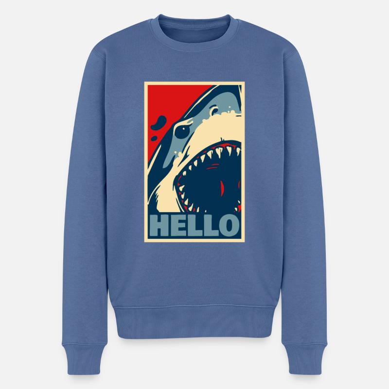 Hallo Hai - Männer Premium Bio Pullover - Taubenblau