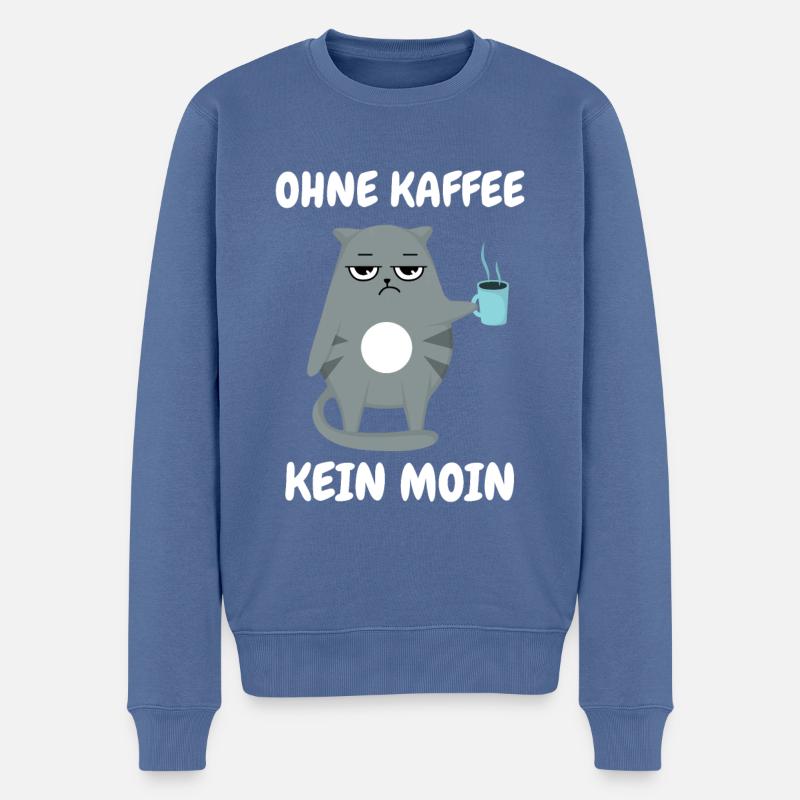 Ohne Kaffee Kein Moin - Katze - Männer Premium Bio Pullover - Taubenblau