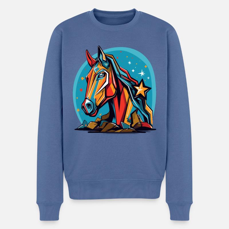 Sterne und ein buntes Pferd - Männer Premium Bio Pullover - Taubenblau