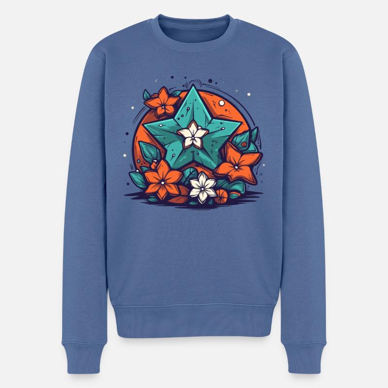 Sterne und Blumen - Männer Premium Bio Pullover - Taubenblau
