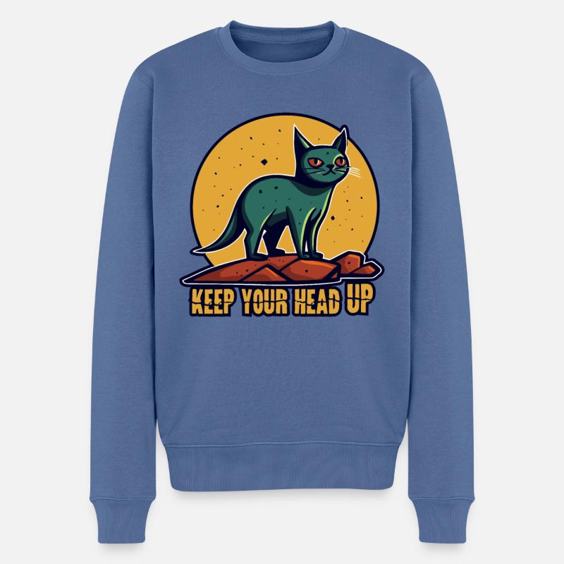 Kopf hoch, Katze - Männer Premium Bio Pullover - Taubenblau