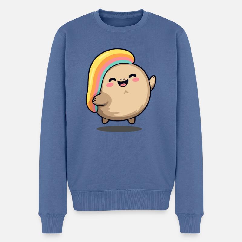 Glückliches niedliches Chibi Ding - Männer Premium Bio Pullover - Taubenblau