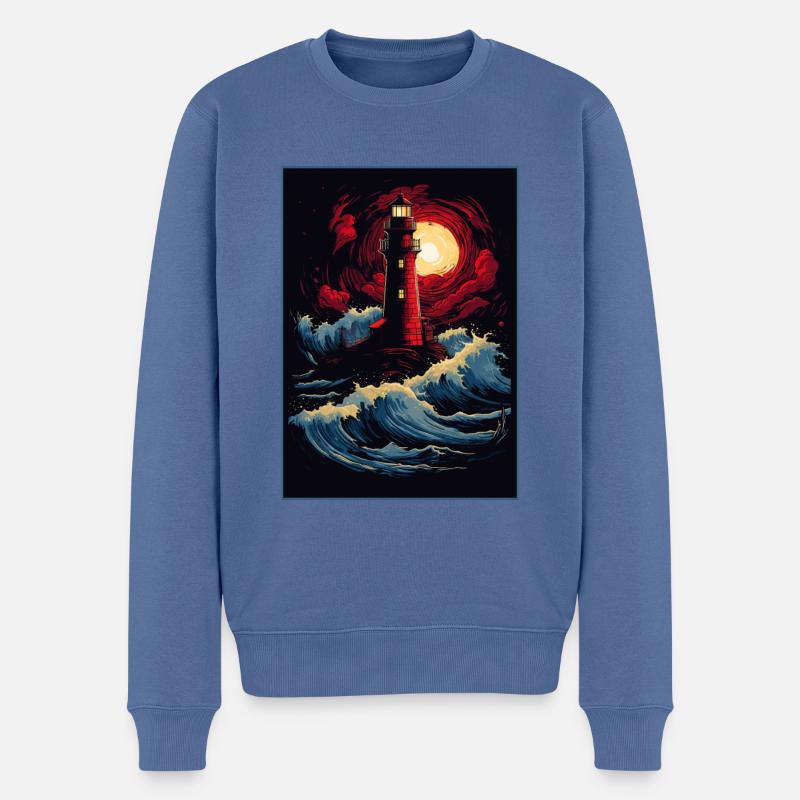 Der alte Leuchtturm - Männer Premium Bio Pullover - Taubenblau