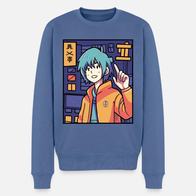 Anime-Junge - Männer Premium Bio Pullover - Taubenblau