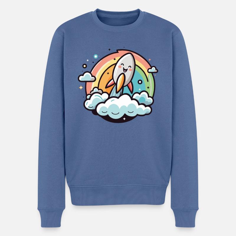 Fröhliche Rakete mit Regenbogen - Männer Premium Bio Pullover - Taubenblau