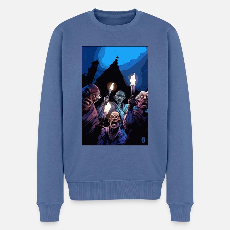 Alte Jäger mit Fackeln - Männer Premium Bio Pullover - Taubenblau