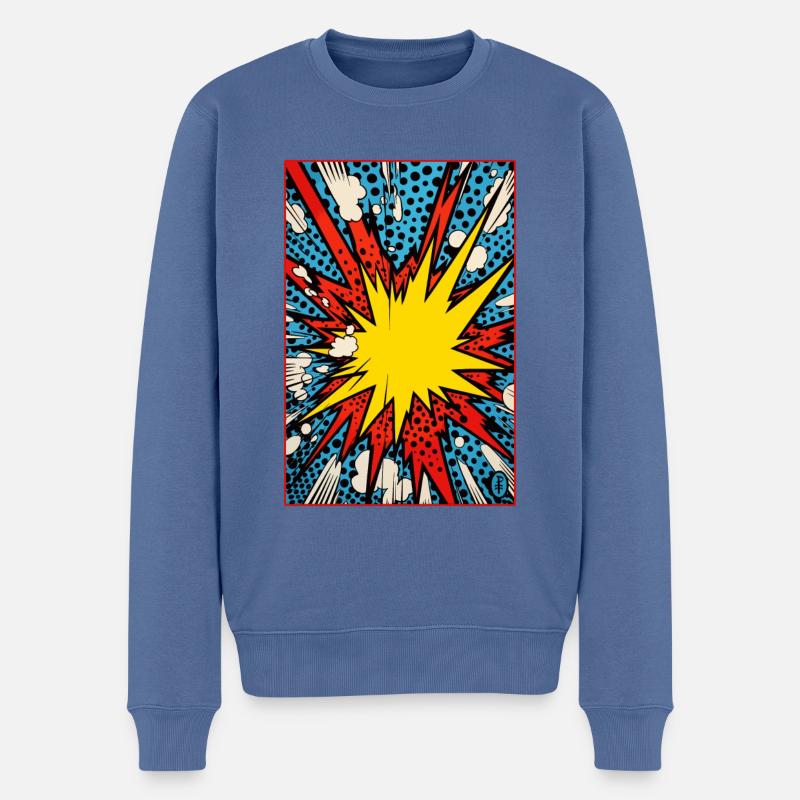 Eine Pop-Art Cartoon-Explosion: Boom! - Männer Premium Bio Pullover - Taubenblau