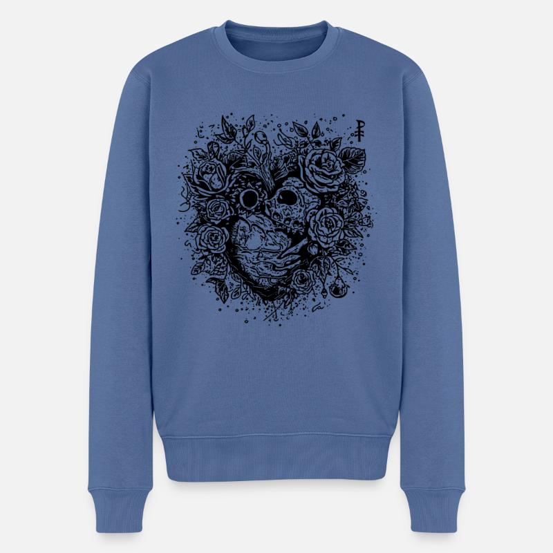 Coeur pourri émoussé et roses - Pull Premium bio Homme - bleu pigeon