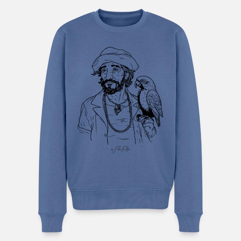 Attraktiver Pirat mit Papagei - Männer Premium Bio Pullover - Taubenblau