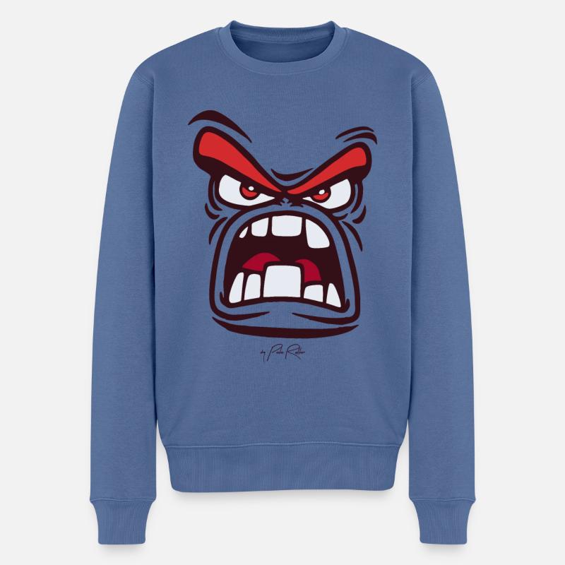 Verärgertes wütendes Gesicht - Männer Premium Bio Pullover - Taubenblau