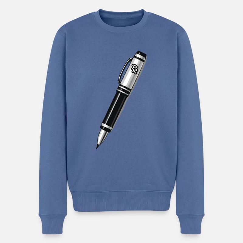 Ein Kugelschreiber - Männer Premium Bio Pullover - Taubenblau