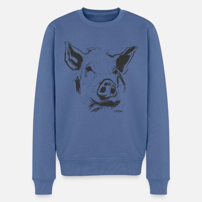 Portrait d’un cochon - Pull Premium bio Homme - bleu pigeon