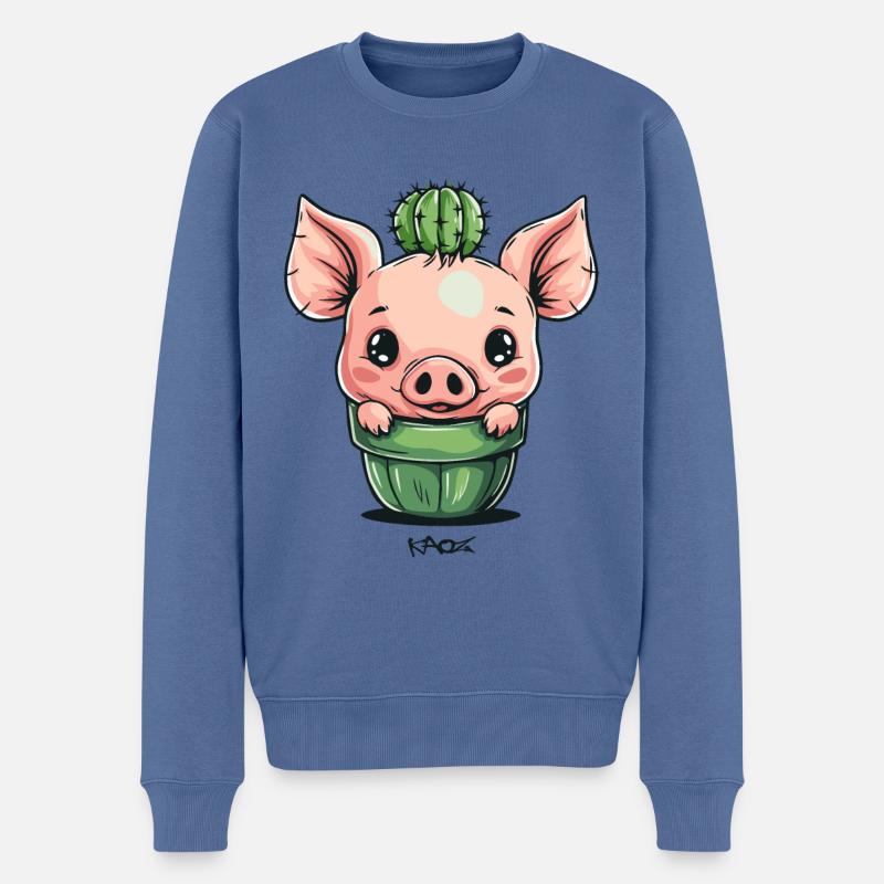 Cochon Cactus mignon - Pull Premium bio Homme - bleu pigeon