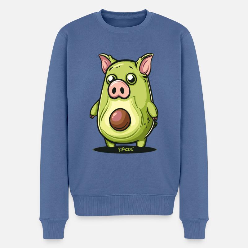 Cartoon eines lustigen niedlichen Avocado Schwein - Männer Premium Bio Pullover - Taubenblau