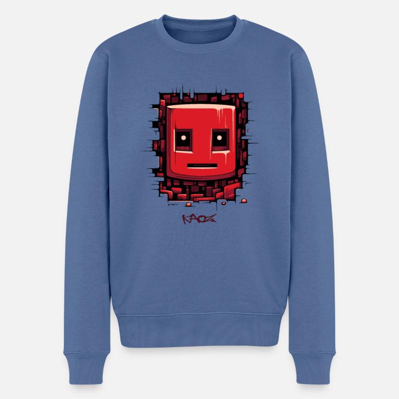 Surface fissurée : Visage de robot - Pull Premium bio Homme - bleu pigeon