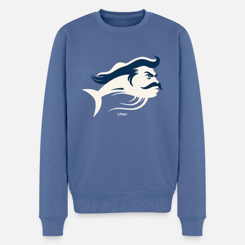 Die berühmte superbe Schnurrbart Fisch - Männer Premium Bio Pullover - Taubenblau