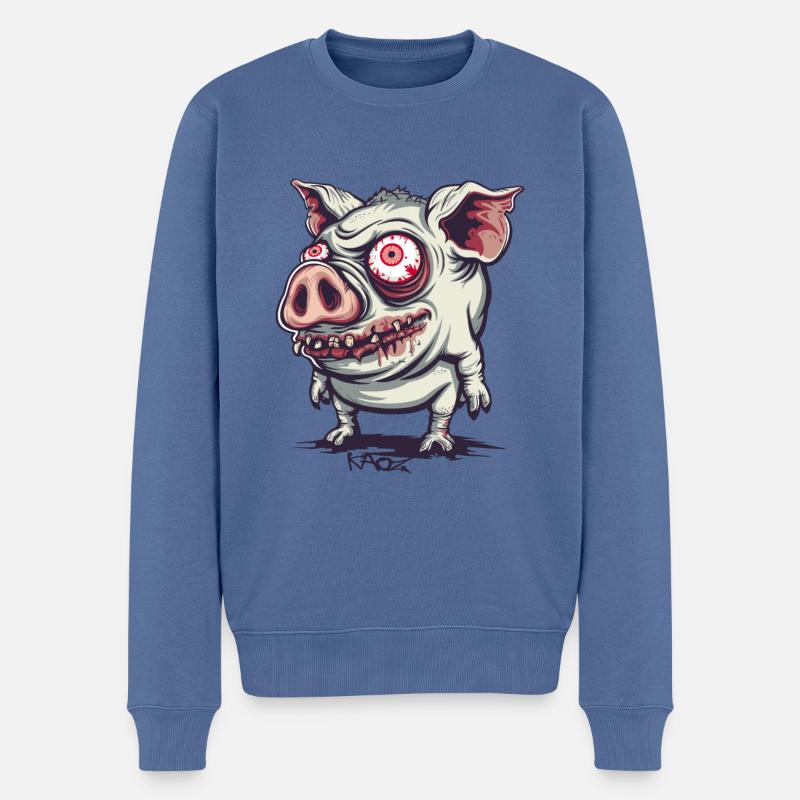 Cochon zombie mignon et bizarre - Pull Premium bio Homme - bleu pigeon