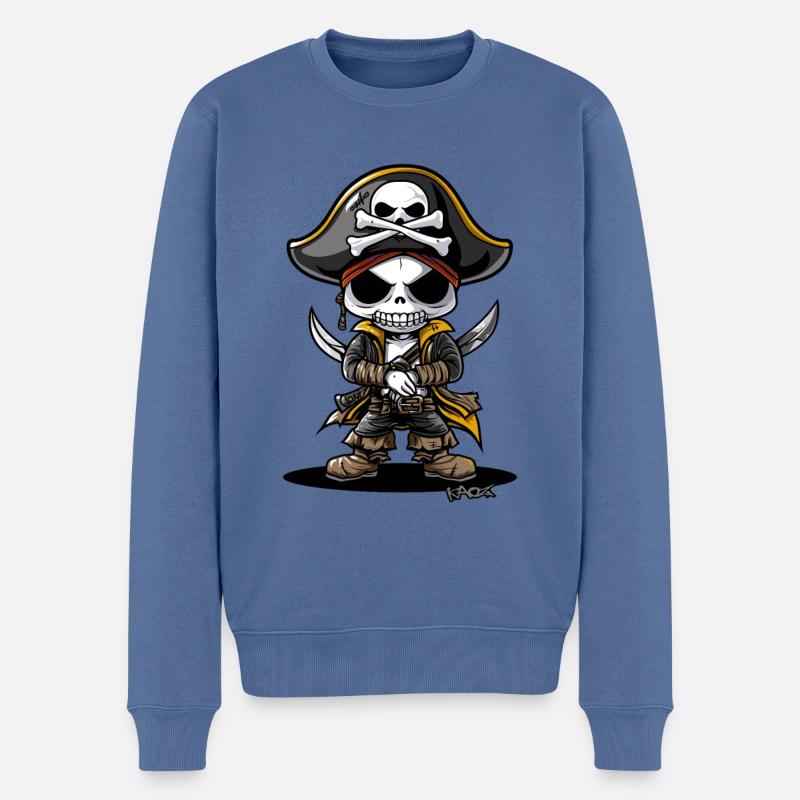 Drôle Chibi Cartoon Squelette Pirate - Pull Premium bio Homme - bleu pigeon