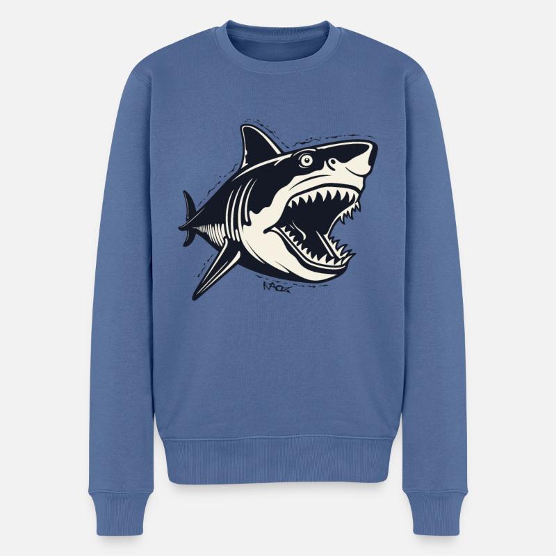 Un requin de dessin animé à l’ancienne - Pull Premium bio Homme - bleu pigeon