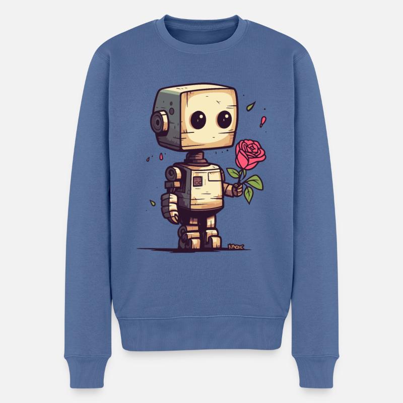 Kleiner Roboter mit einer Rose - Männer Premium Bio Pullover - Taubenblau